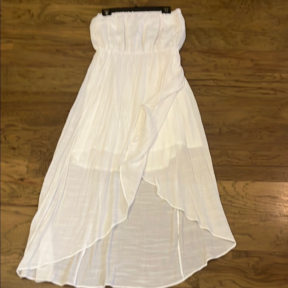 White Asymmetrical Wrap Sundress Strapless